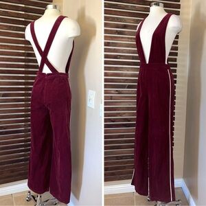 Y2K Forever 21 Contemporary Red Corduroy Stretch Romper Jumper w/ White Piping